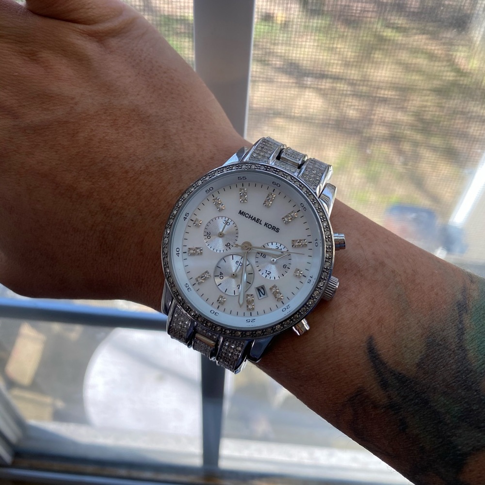 Michael Kors Oversized studded silver watch